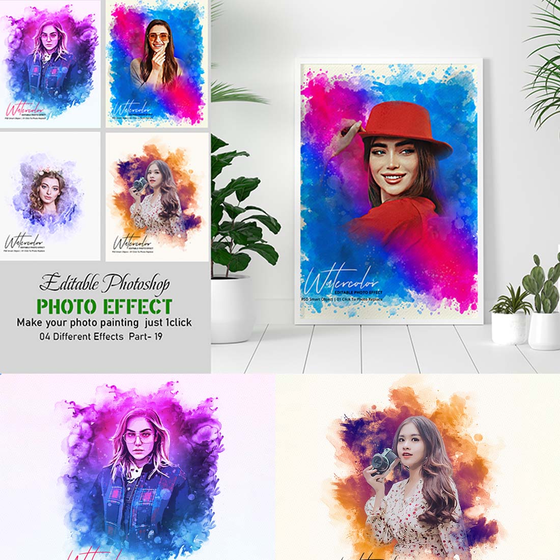 Editable Watercolor Photo Effect cover image.