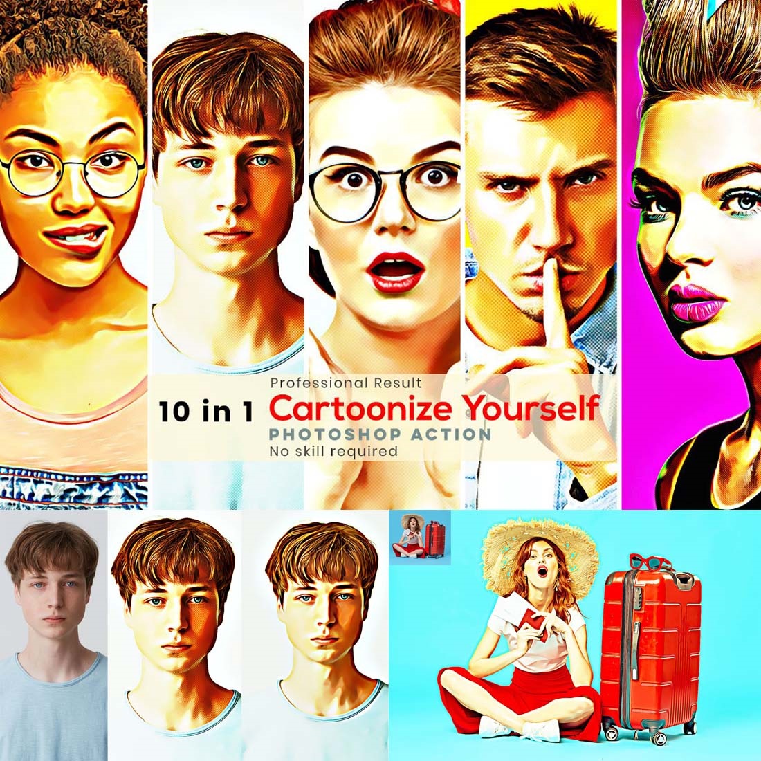 Cartoonize Yourself Photoshop Action cover image.