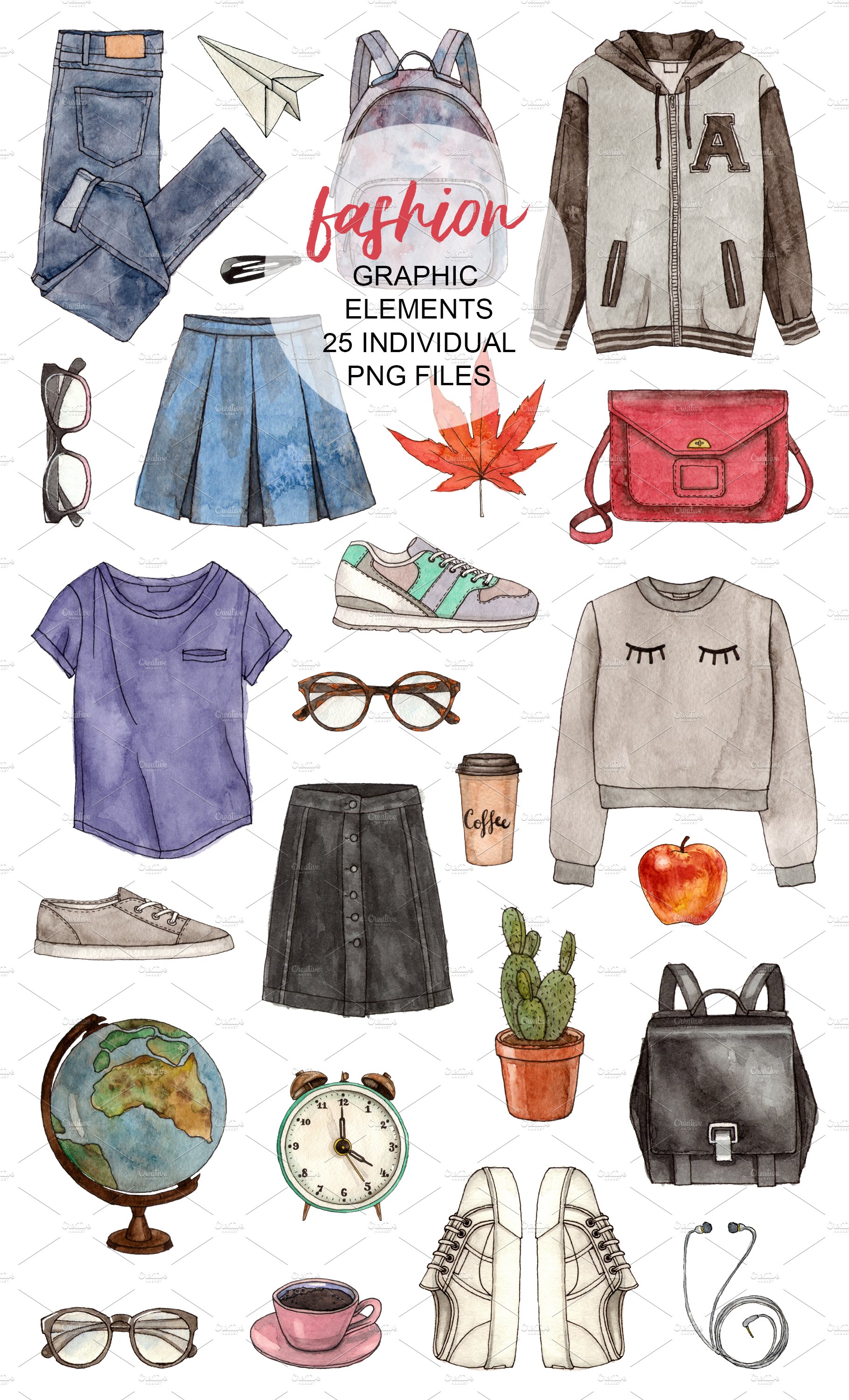 Back to school watercolor clipart preview image.