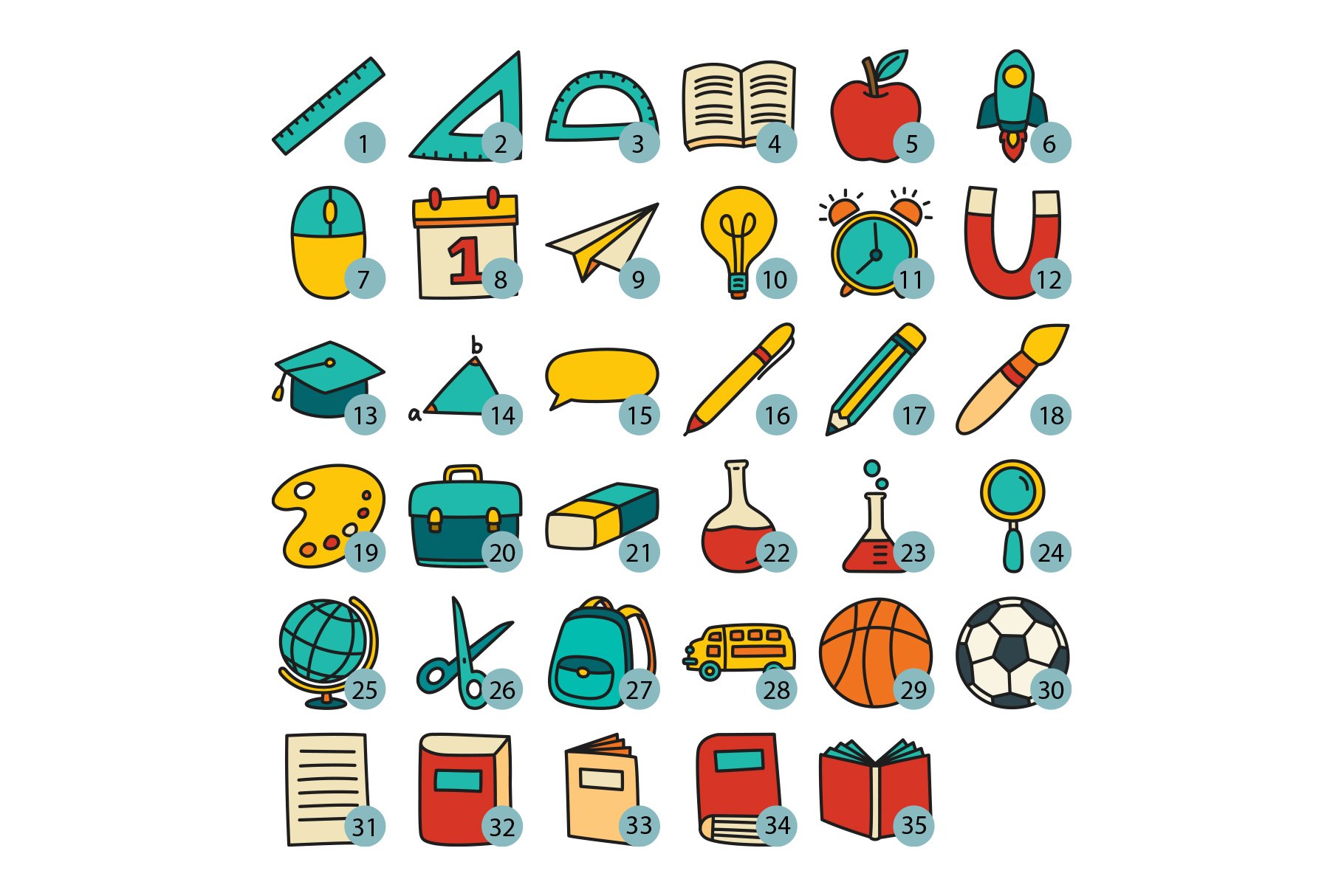 Back to School Icon Set Doodle Style preview image.