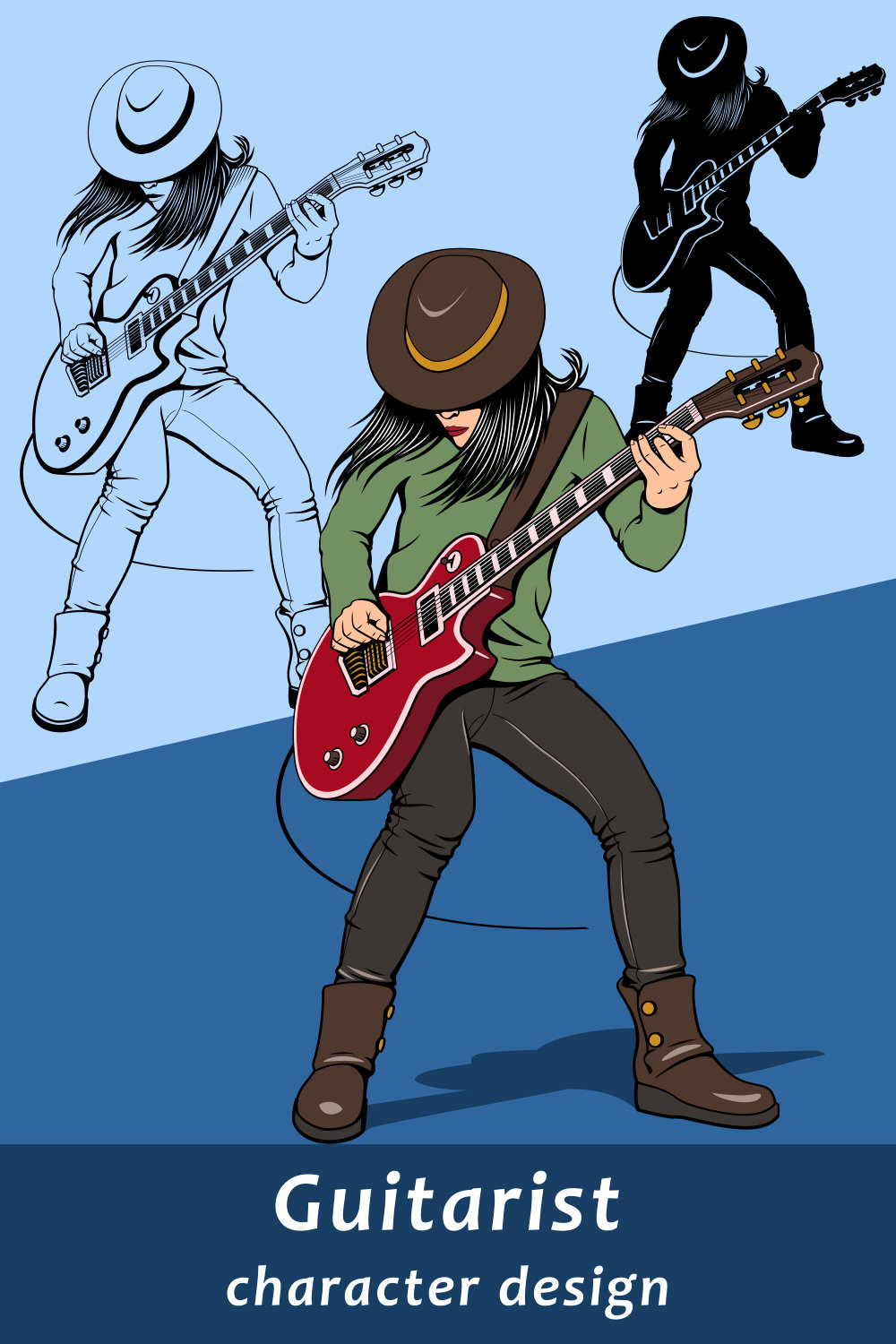 Rock Guitarist Girl Character Design pinterest preview image.