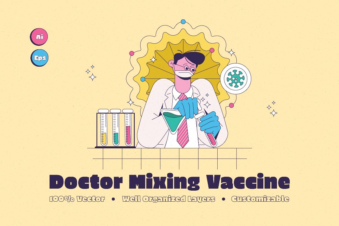 Doctor Mixing Vaccine Illustration cover image.