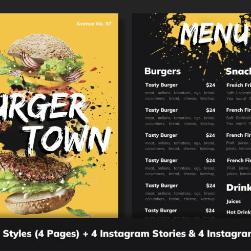 Fast Food Burger Restaurant Menu cover image.