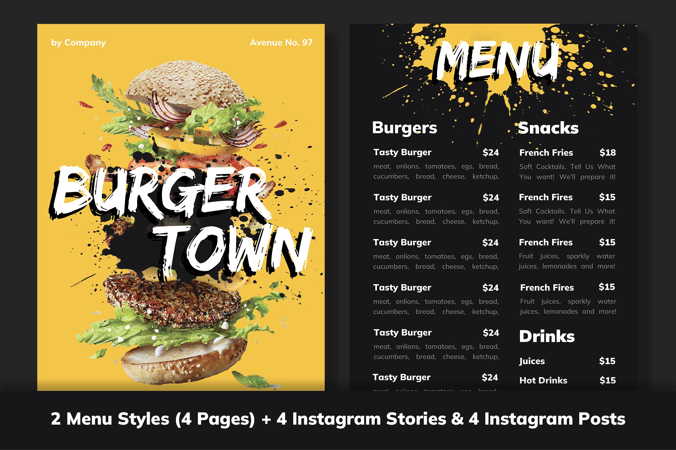 Fast Food Burger Restaurant Menu cover image.