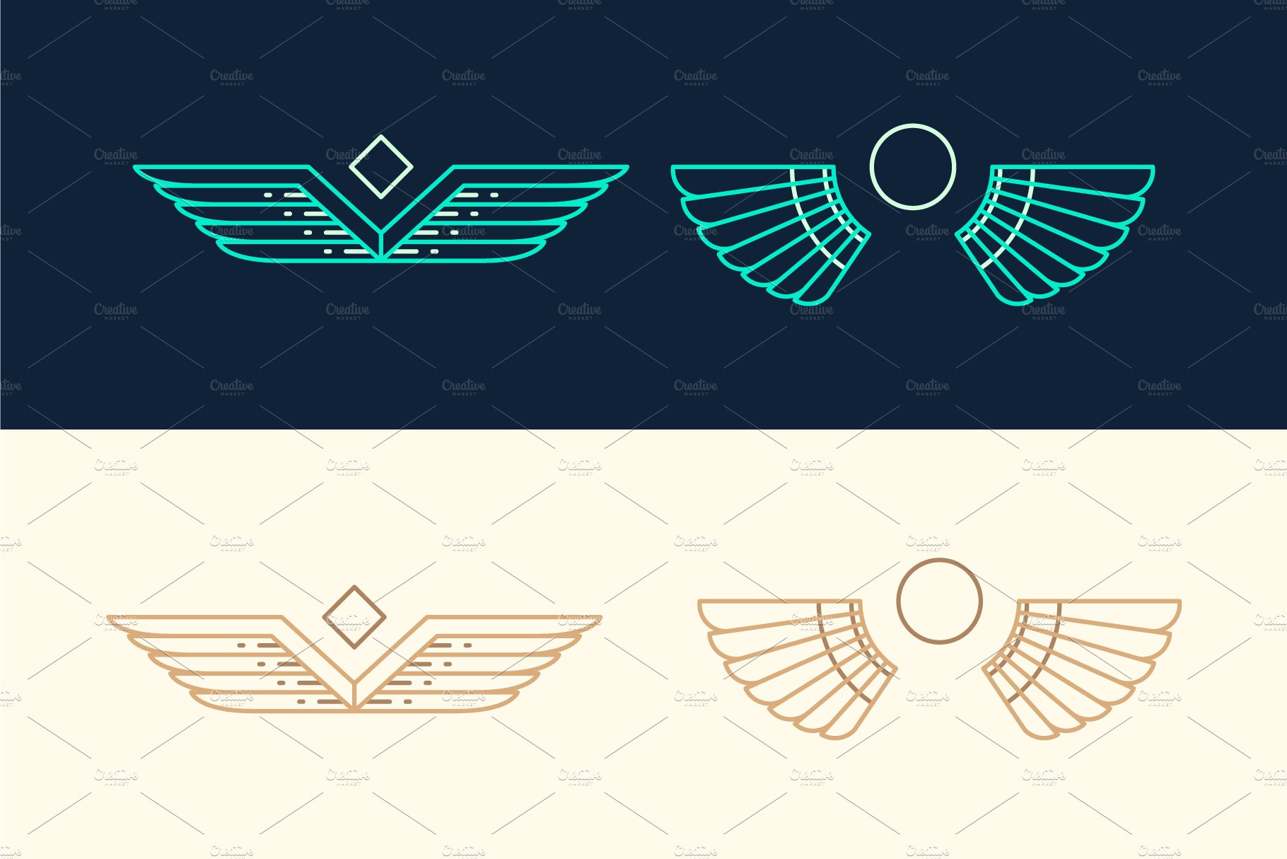 Set of linear style wings logos preview image.
