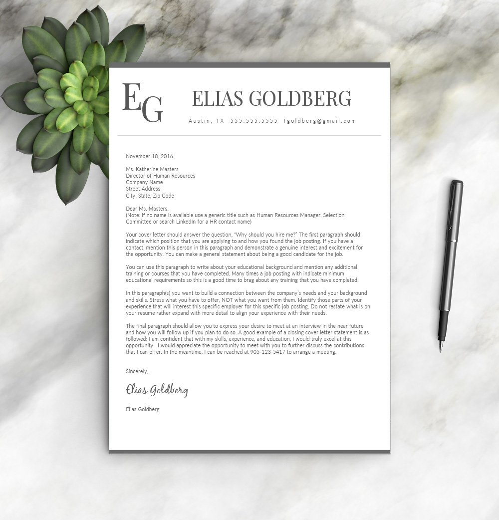 Professional letterhead with a green plant on top of it.