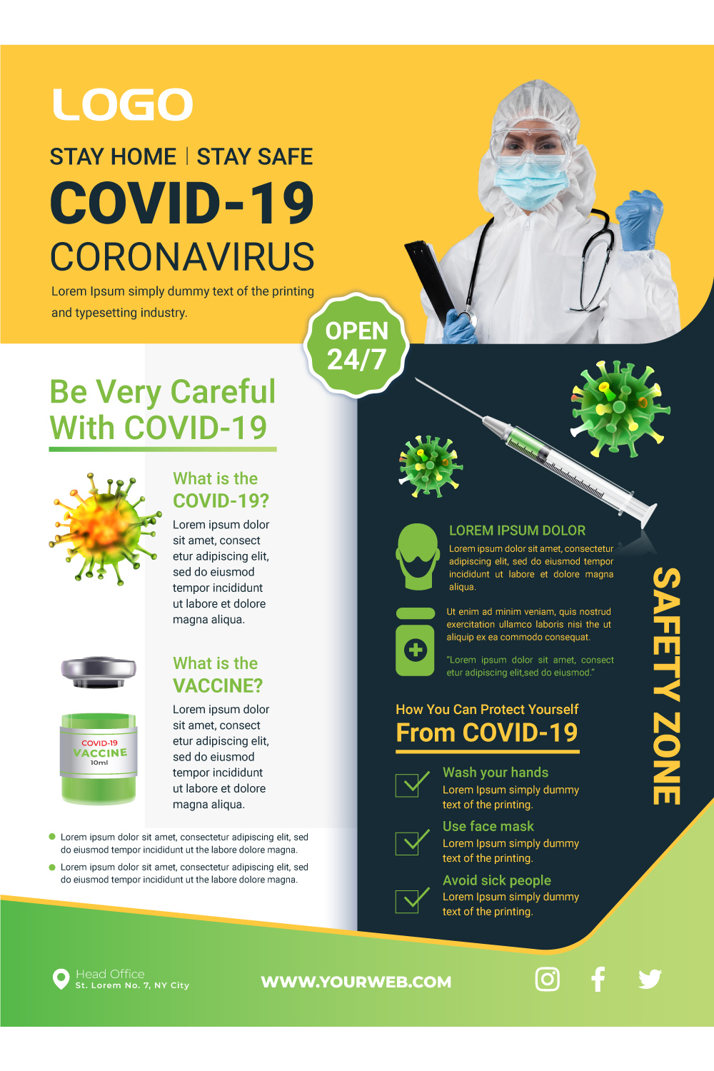 COVID-19-Medical Flyer Template pinterest preview image.