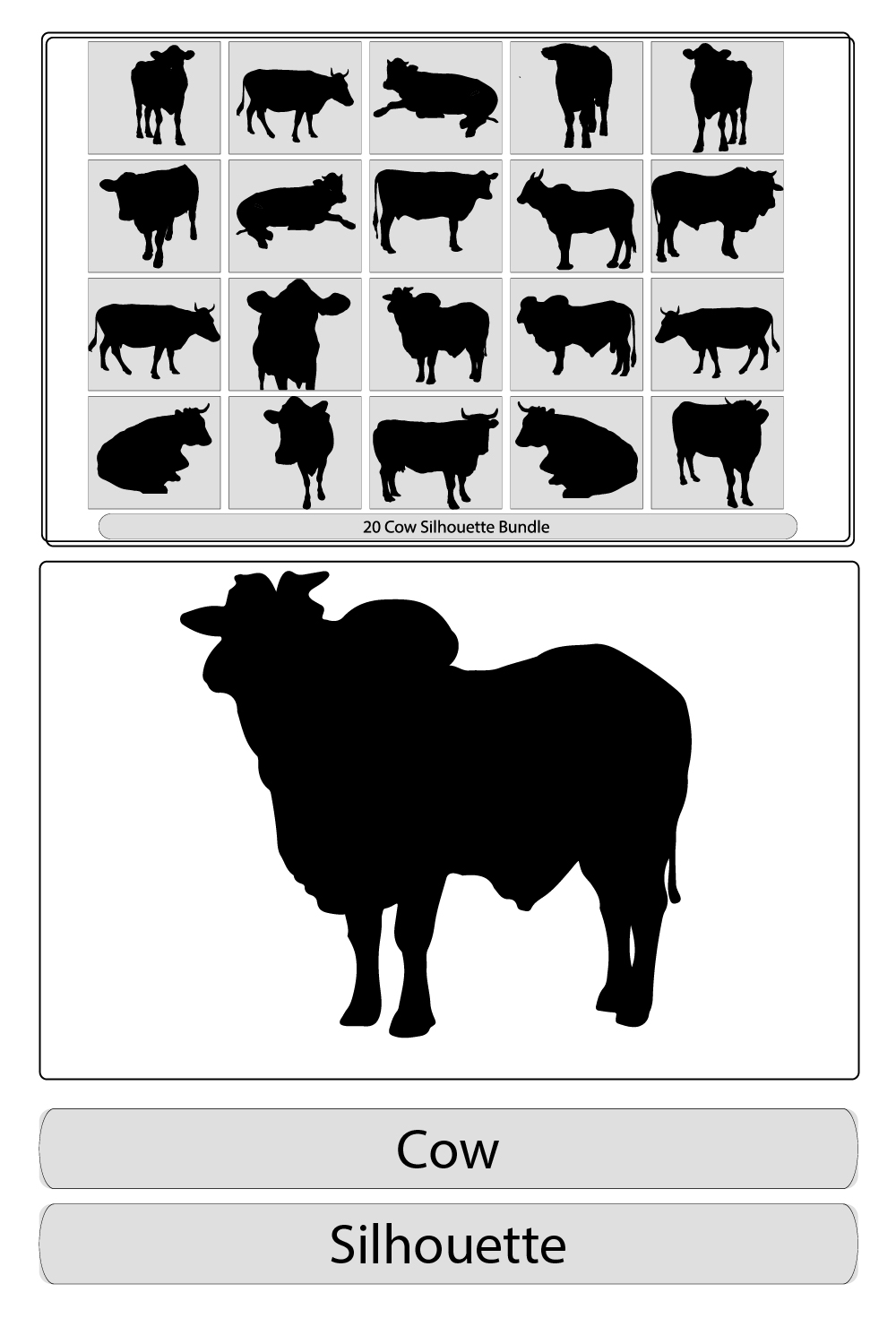 cow Hand drawn vector illustrationCow silhouette,Cow isolated on white pinterest preview image.