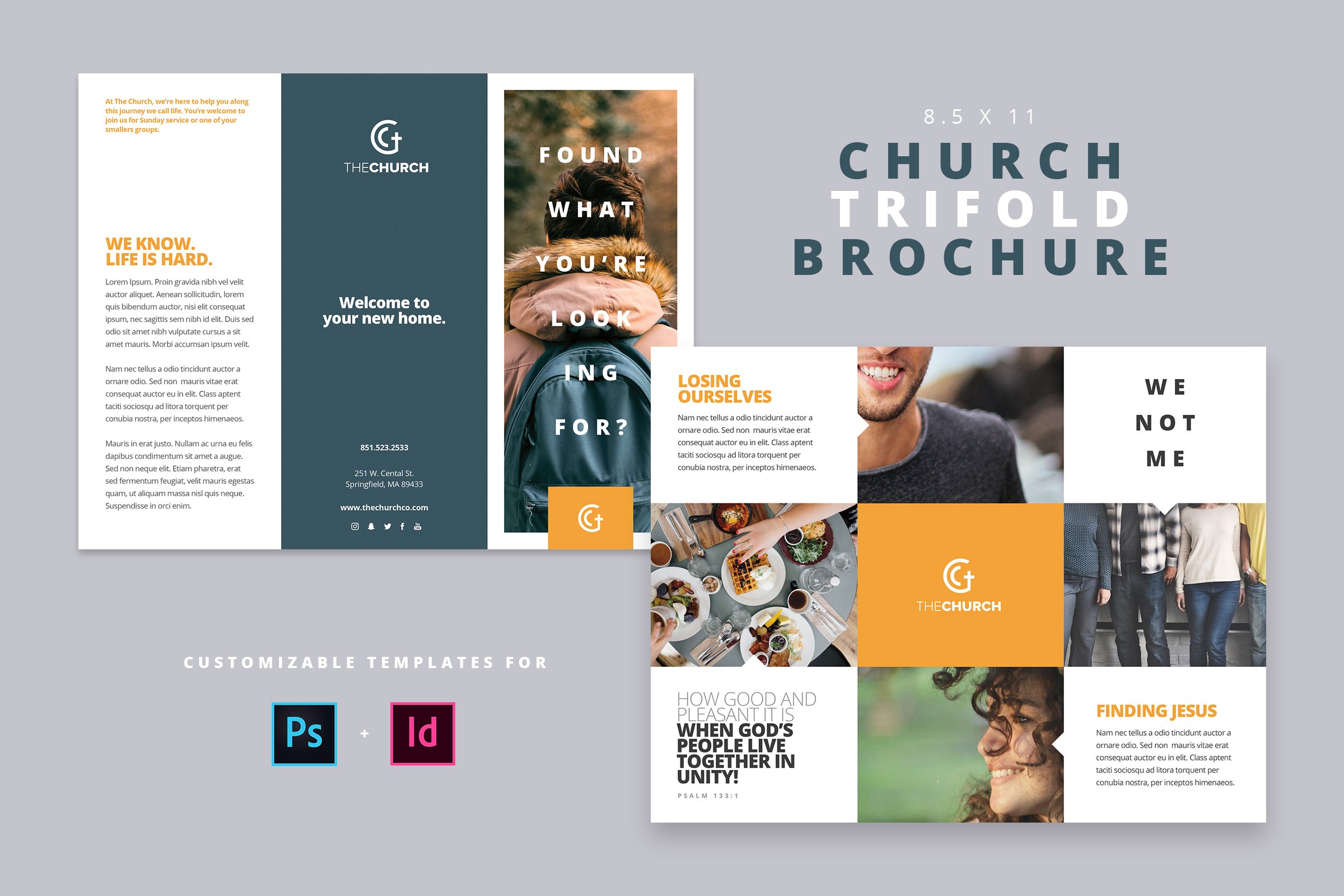 Modern Church Trifold Brochure preview image.
