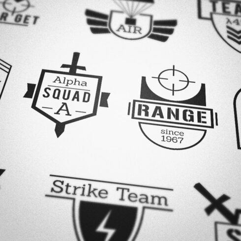 Military Army Style Badges Logos cover image.