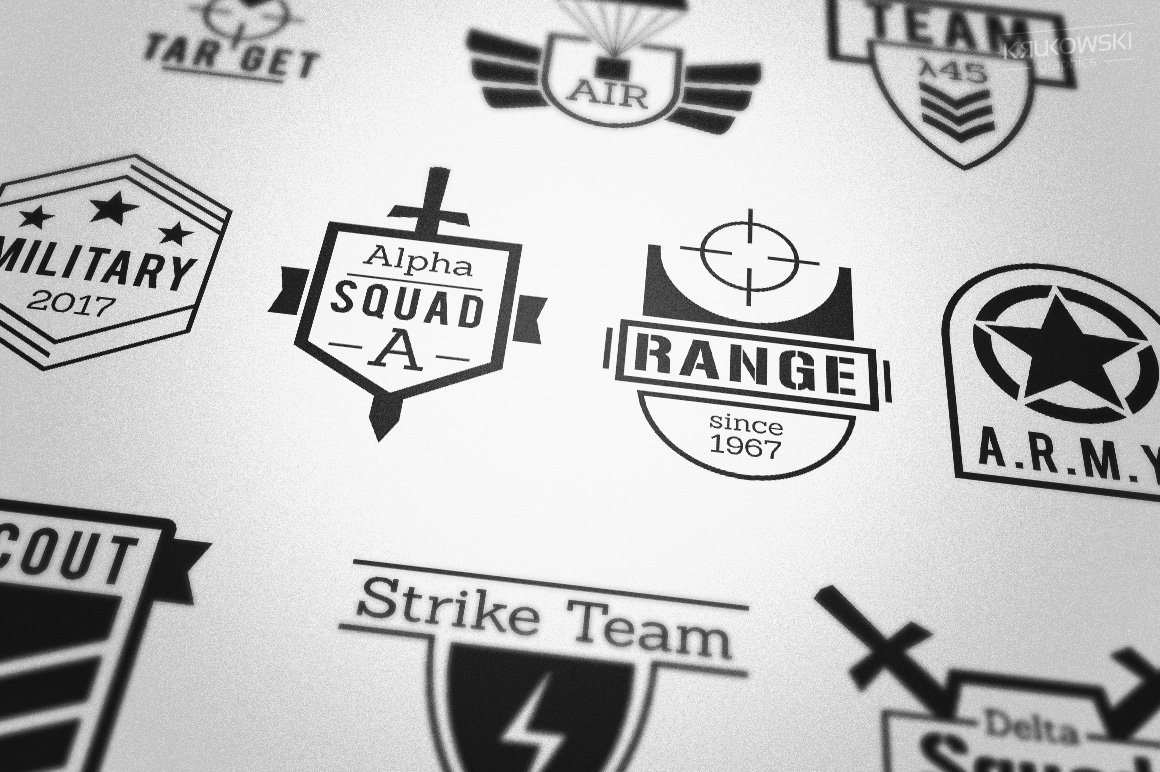 Military Army Style Badges Logos cover image.