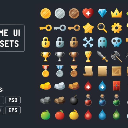 Game UI assets kit, icons pack cover image.