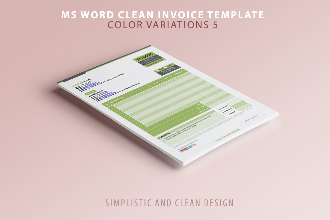 MS Word Invoice Template (5 Colours) cover image.
