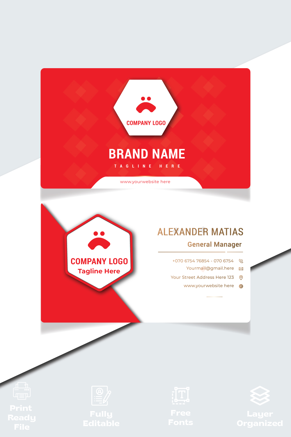 Minimal business card template layout Vector illustration Stationery design pinterest preview image.