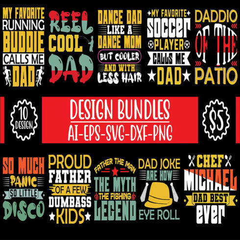 10 FATHER'S DAY T-shirt DESIGN Vector Template cover image.