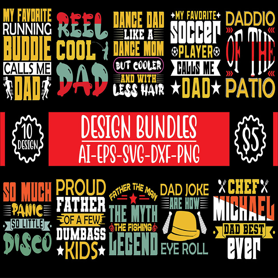 10 FATHER'S DAY T-shirt DESIGN Vector Template preview image.