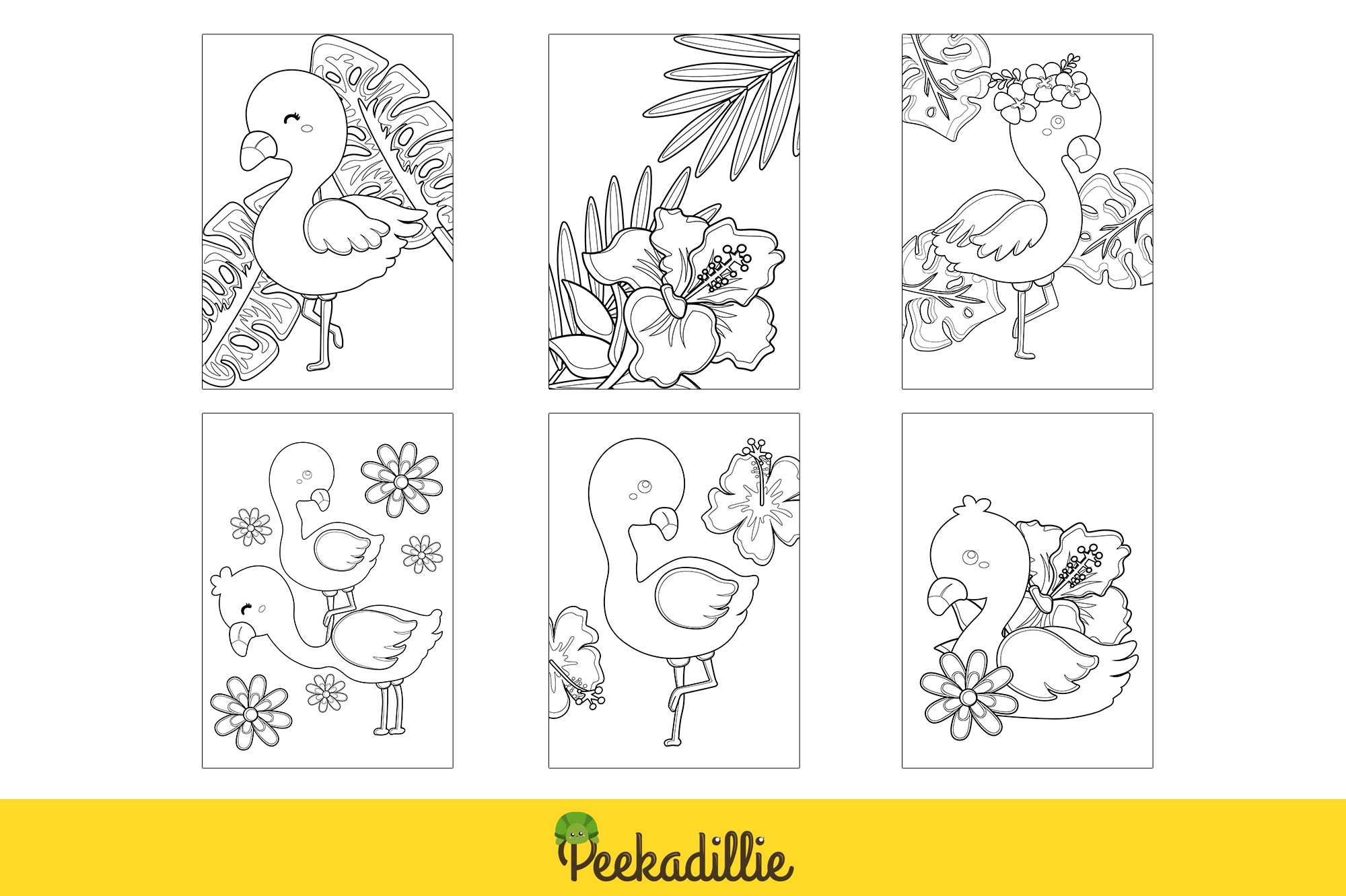 Four different pictures of birds and flowers.