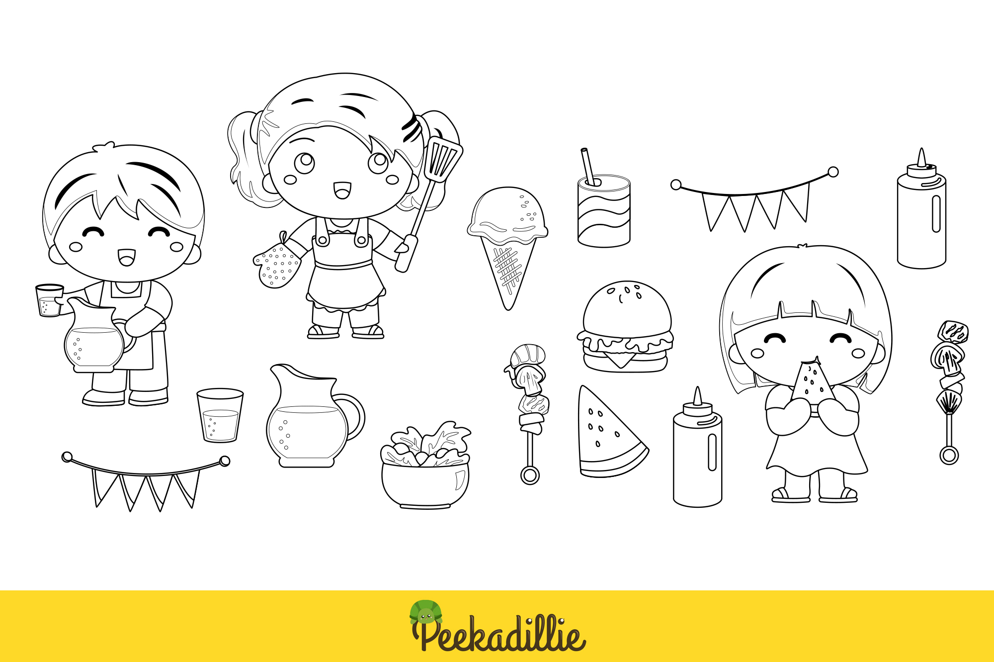 Drawing of a girl and boy eating ice cream.