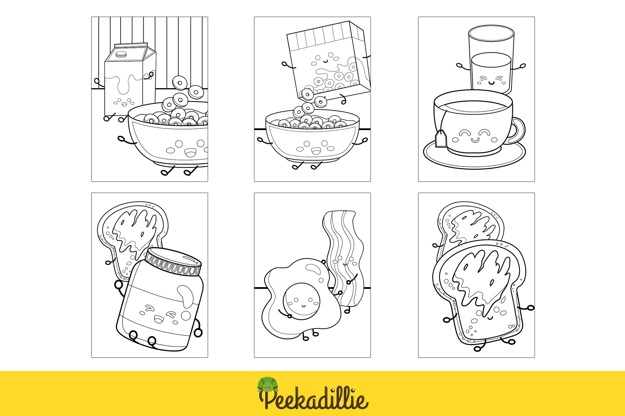 Coloring page with pictures of food.