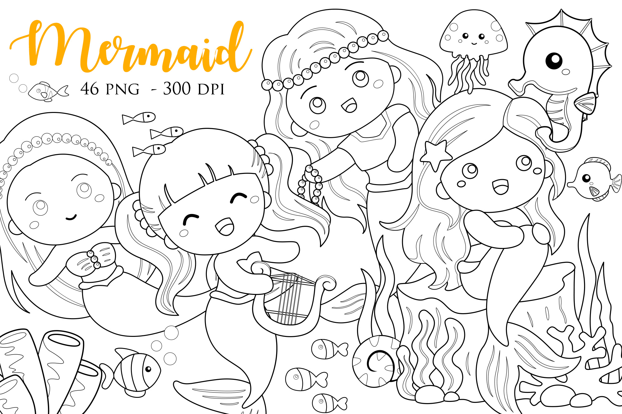 Mermaid coloring page for kids.