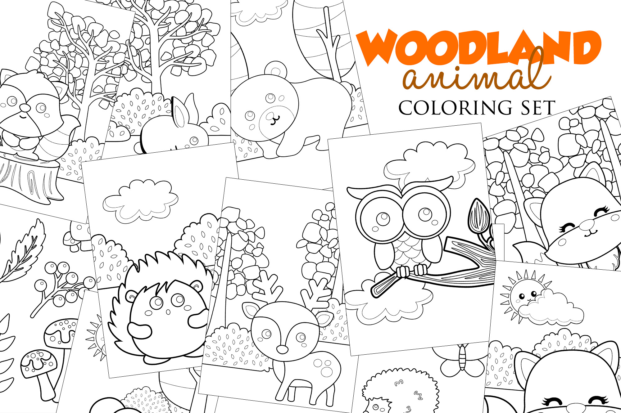 Coloring page for woodland animals.