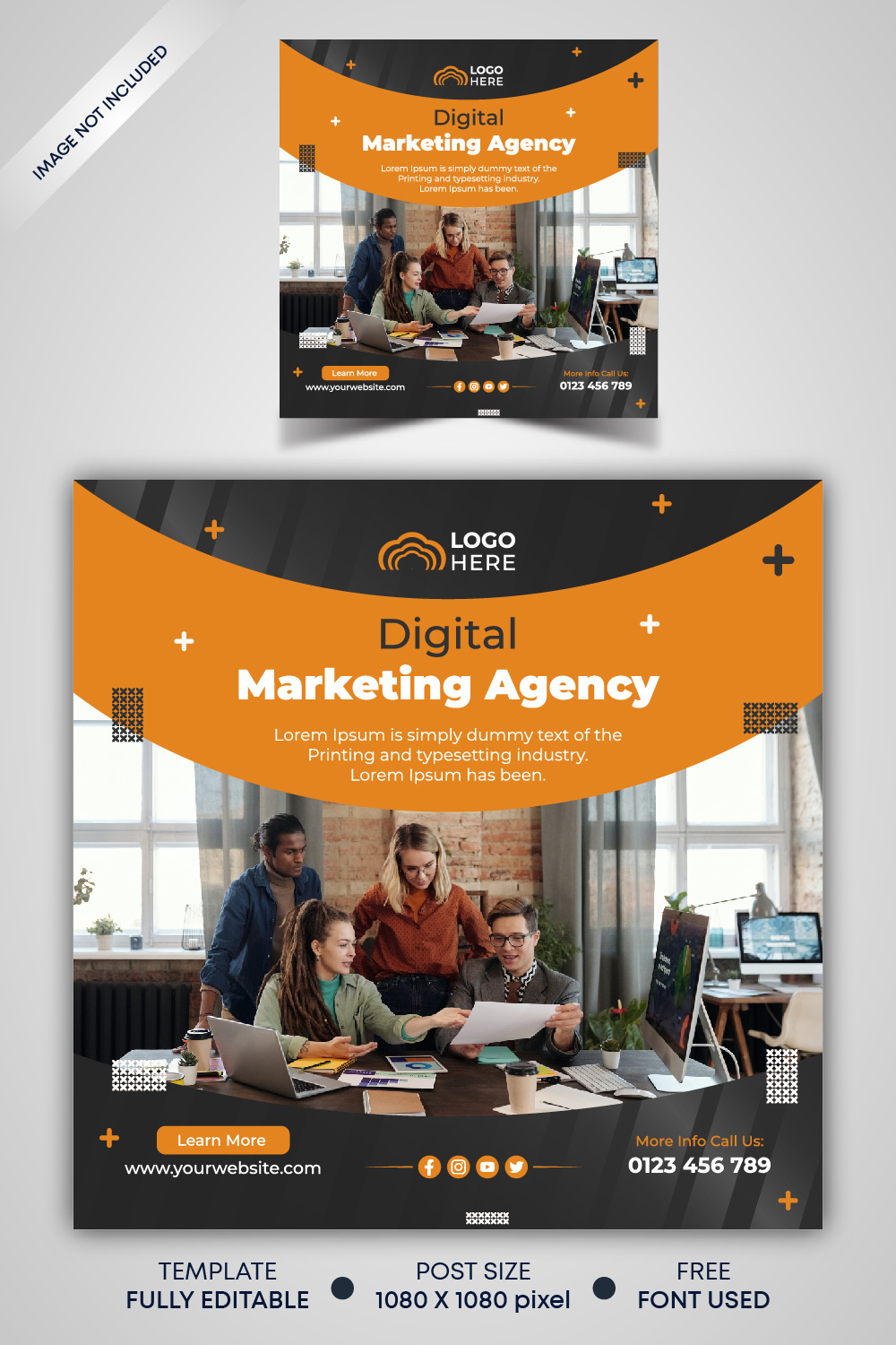 Creative Idea Digital Marketing Agency Social Media Post Template and Corporate Web Banner Design pinterest preview image.