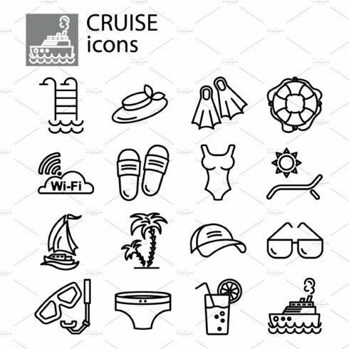 cruise, vacation linear vector icon cover image.