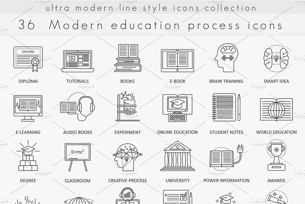 Modern education line icons set. cover image.