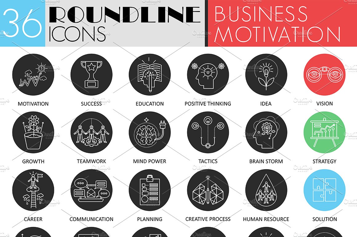 36 Business motivation icons cover image.