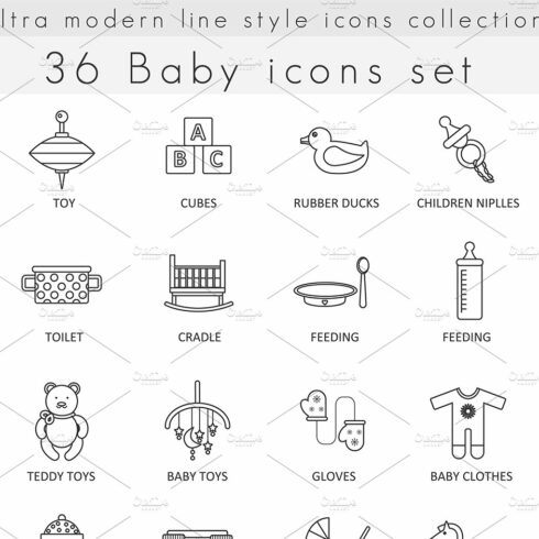 36 Baby ultra modern line icons set. cover image.