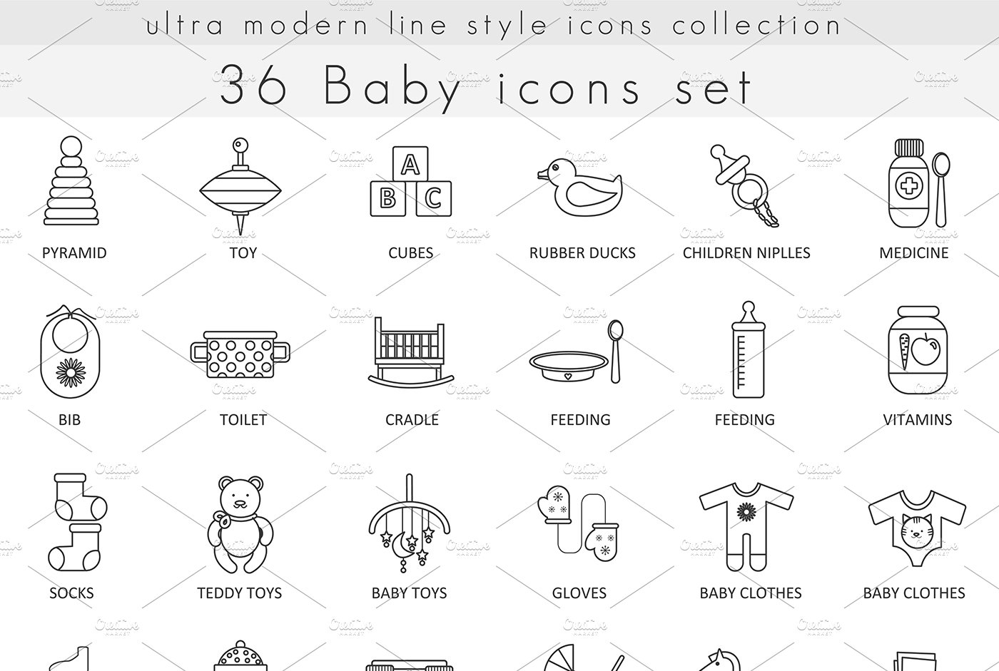 36 Baby ultra modern line icons set. cover image.