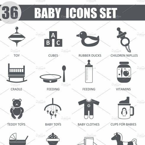 36 Vector Baby black icons set. cover image.