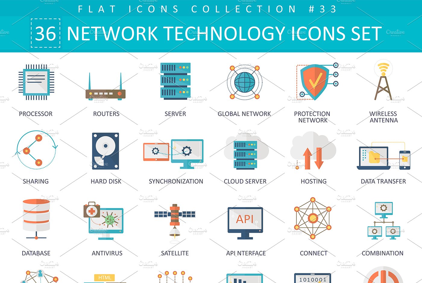 36 Multimedia devices flat icons set cover image.