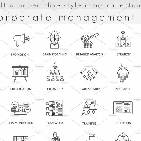 36 Corporate management line icons. cover image.