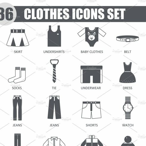 36 Clothes black icons set. cover image.