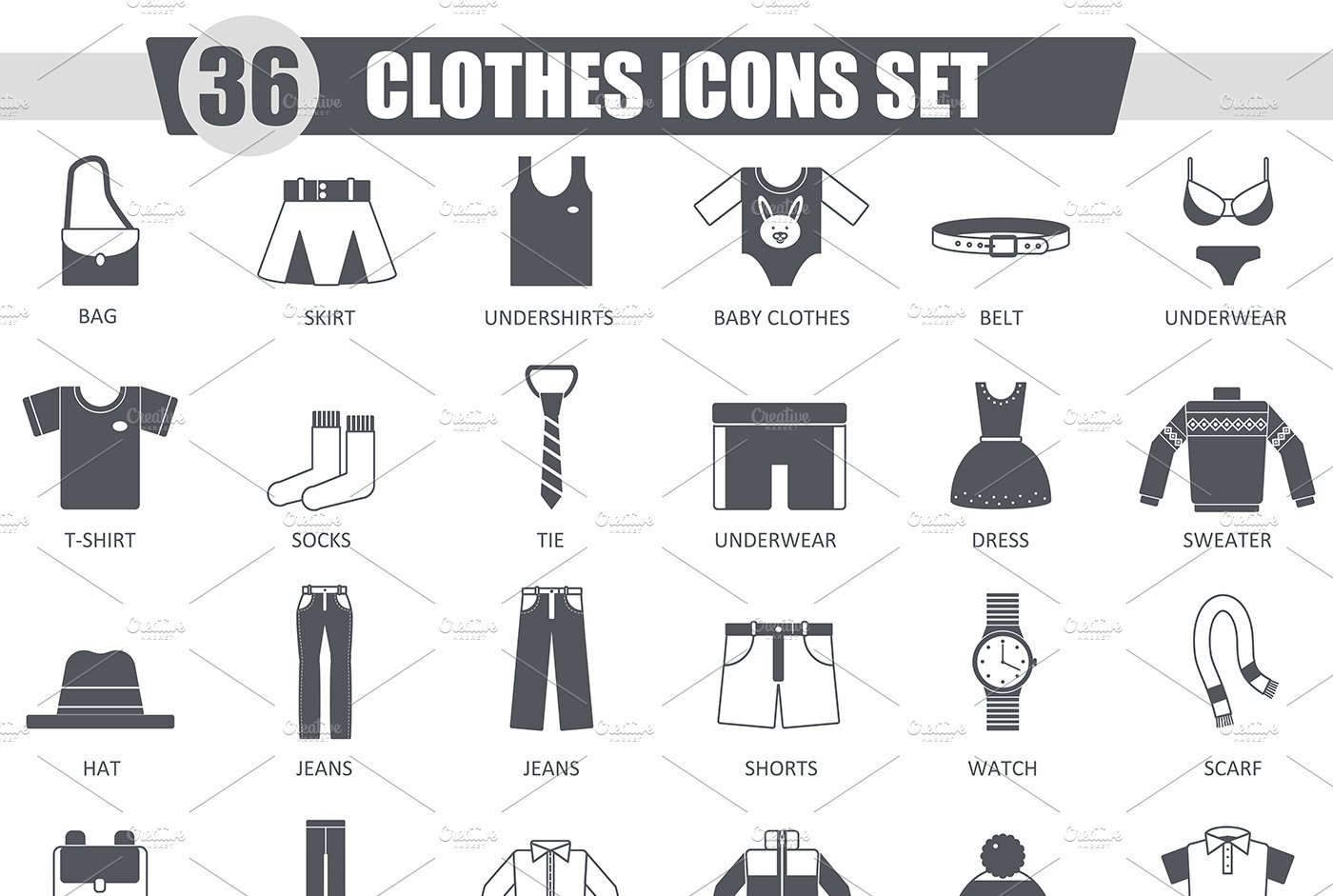 36 Clothes black icons set. cover image.