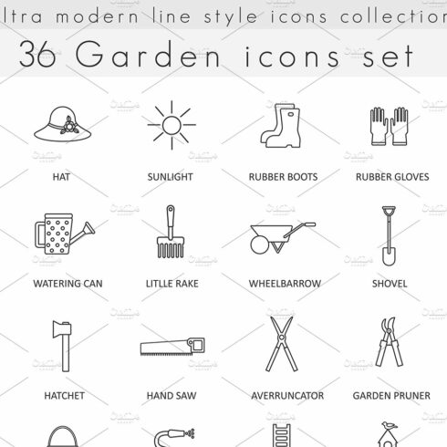 36 Garden line icons set cover image.