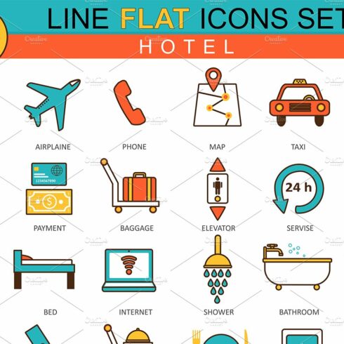 36 Hotel flat line icons set. cover image.