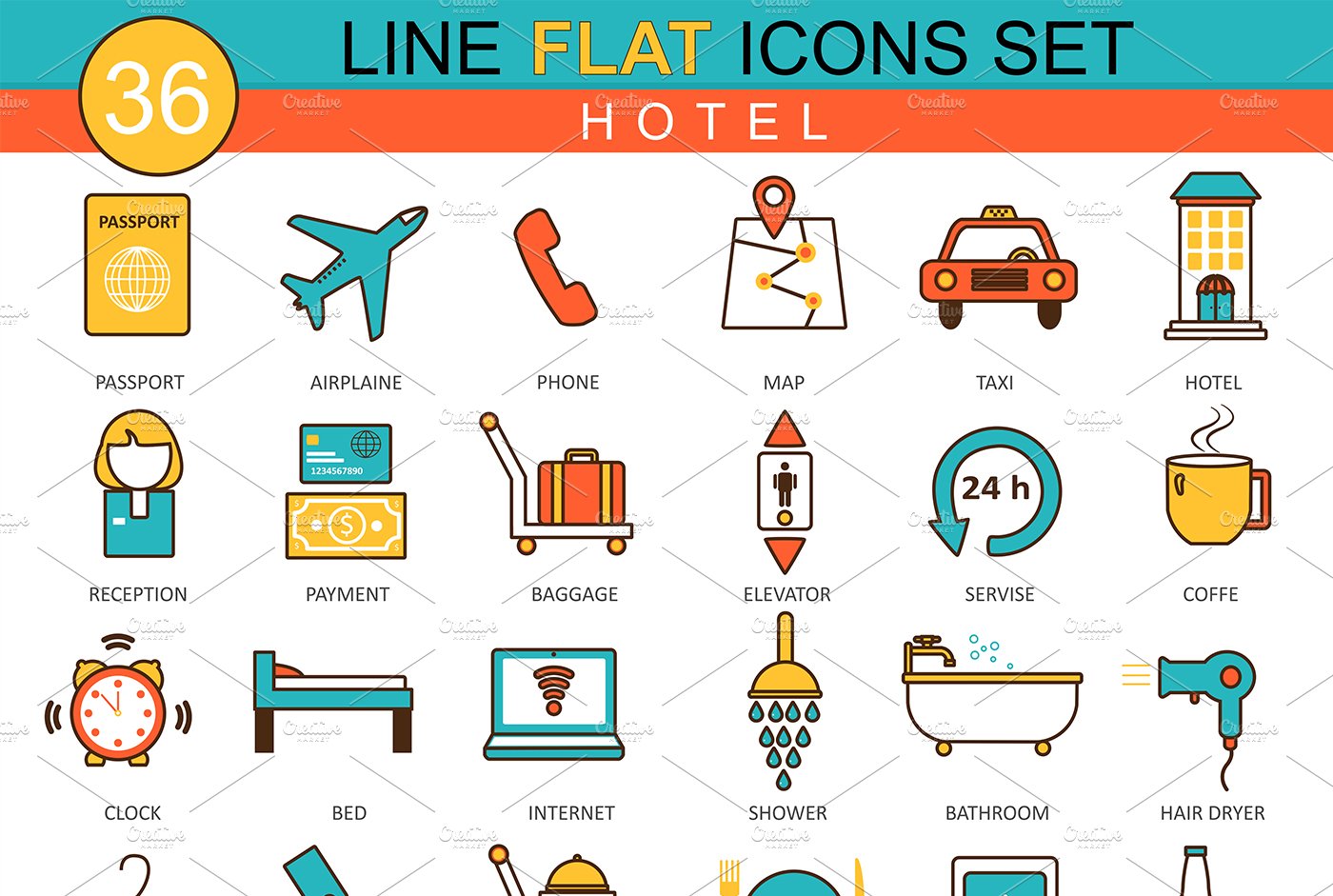 36 Hotel flat line icons set. cover image.