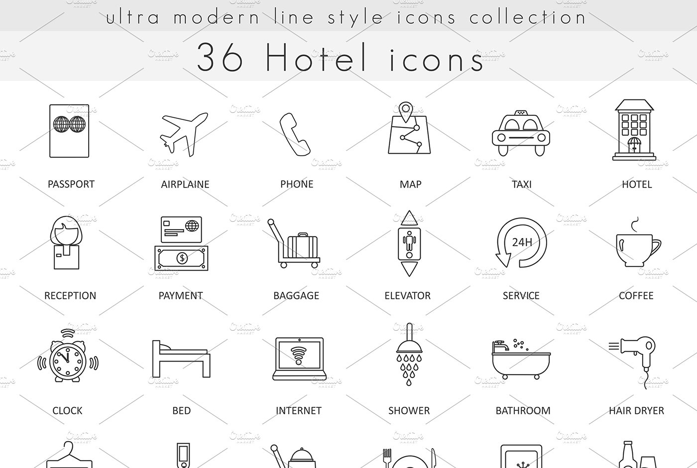 36 Hotel ultra modern line icons cover image.