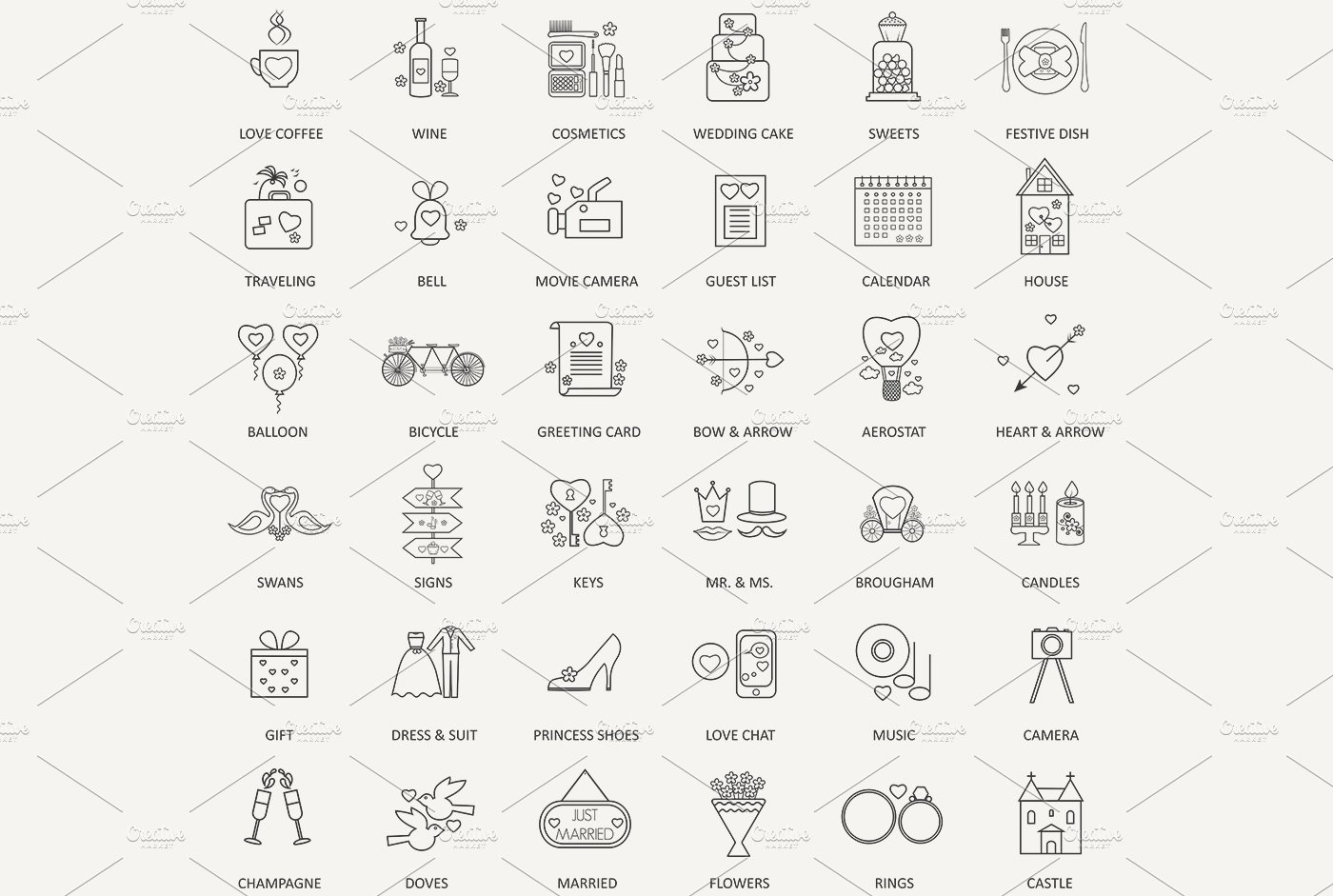 36 Wedding ultra modern line icons. preview image.