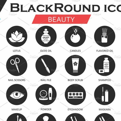 36 Beauty cosmetics circle icons set cover image.