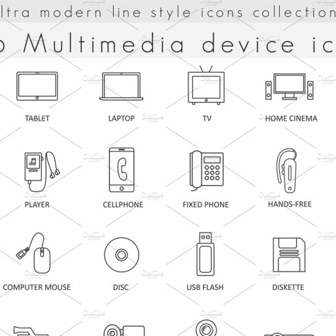 36 Multimedia devices line icons. cover image.
