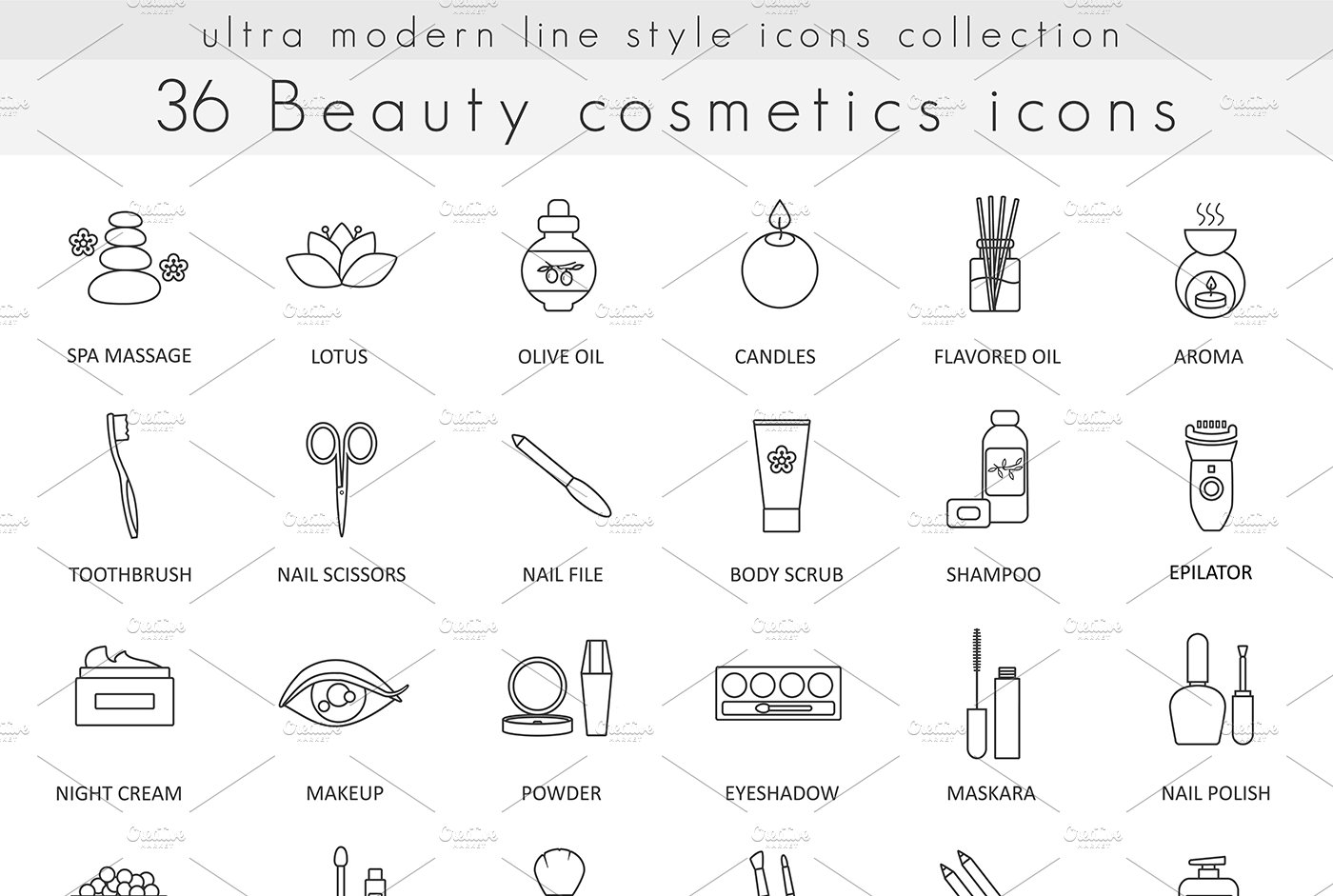 36 Beauty Cosmetics line icons set. cover image.