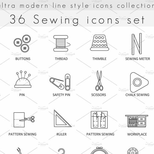 36 Sewing line icons set. cover image.