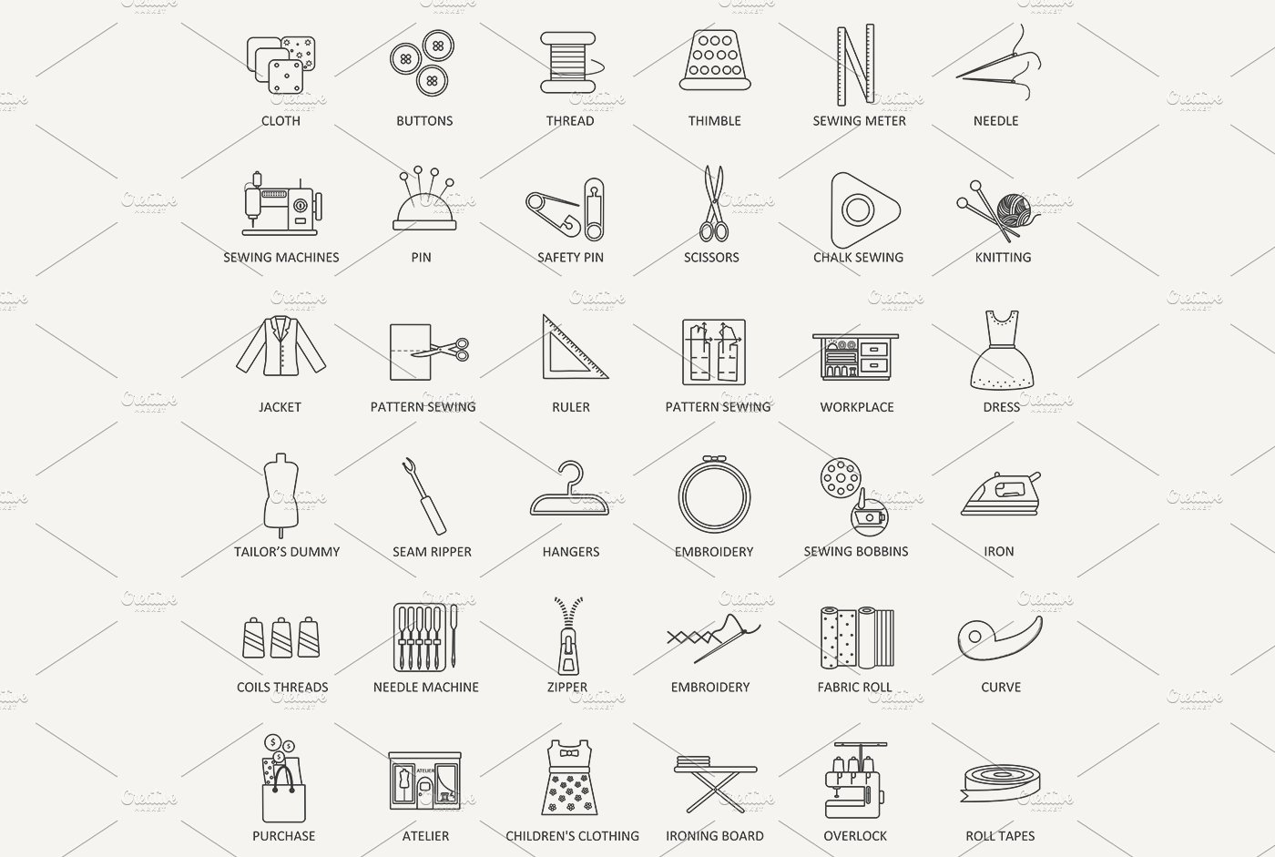 36 Sewing line icons set. preview image.