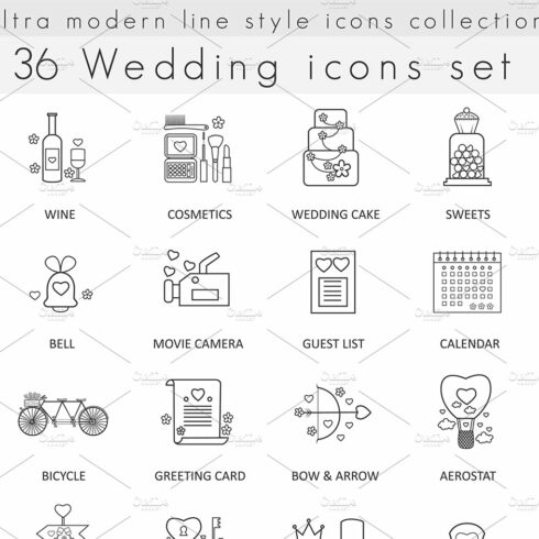 36 Wedding ultra modern line icons. cover image.