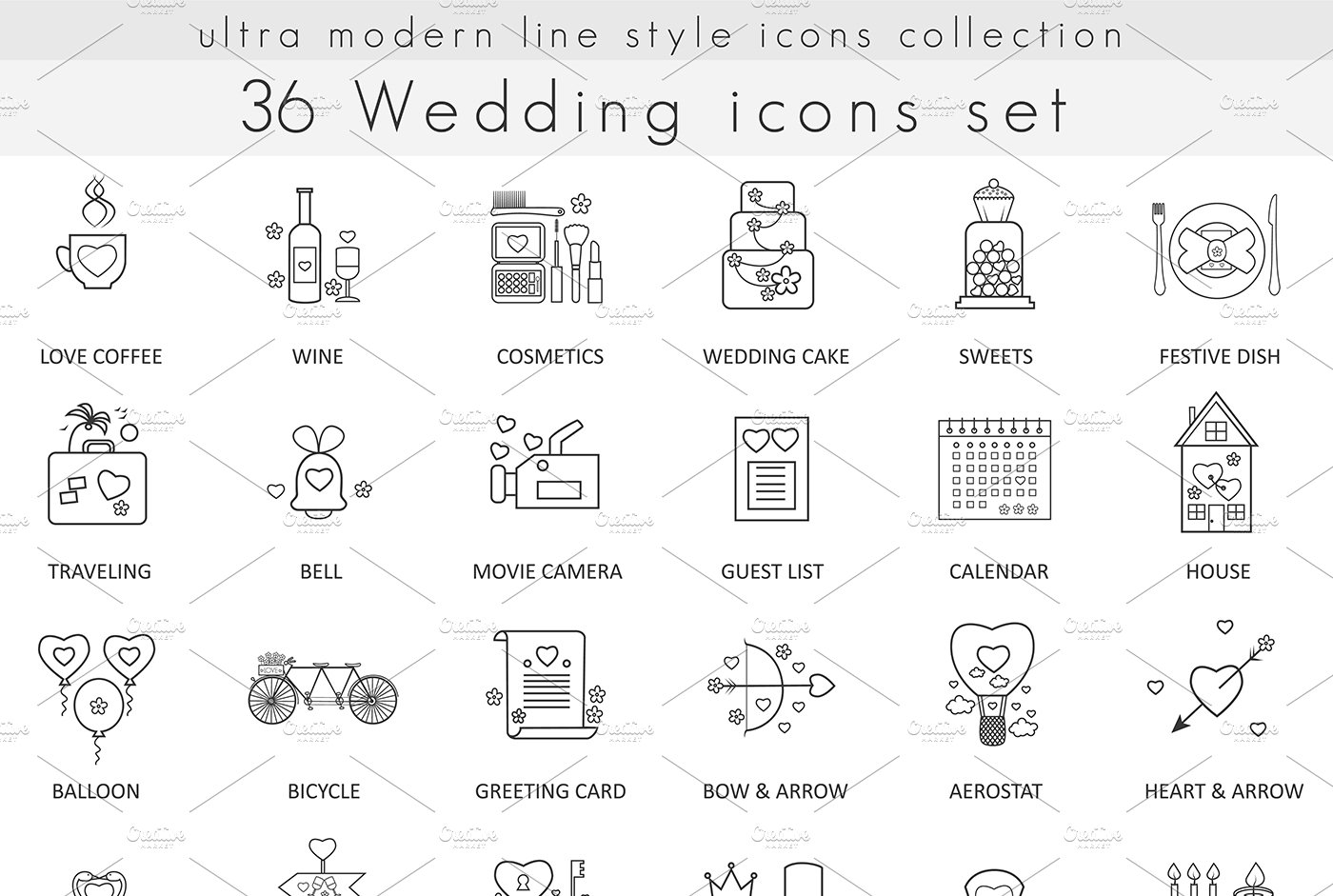 36 Wedding ultra modern line icons. cover image.