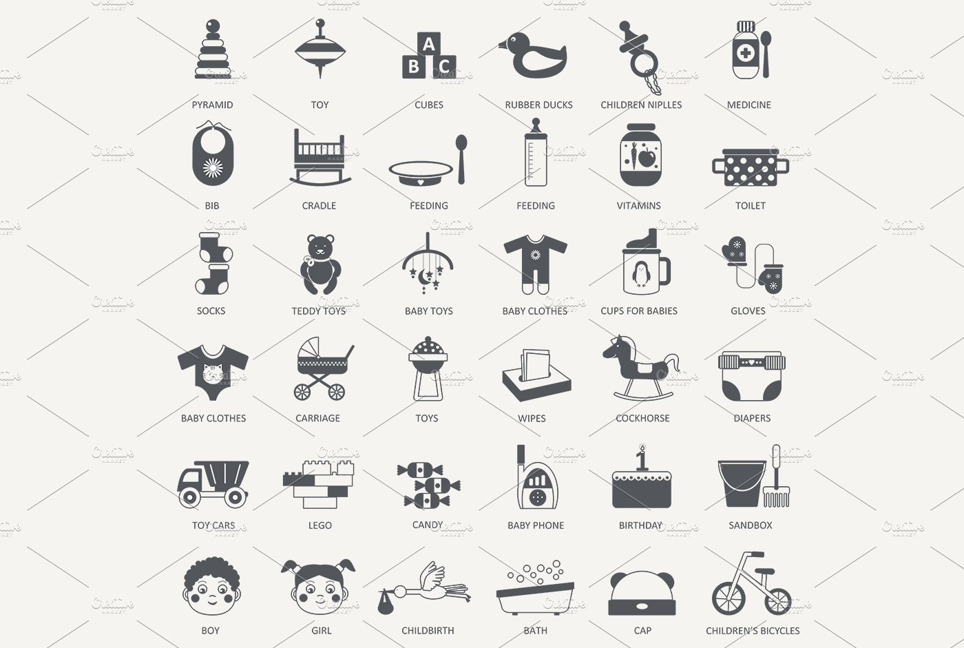 36 Vector Baby black icons set. preview image.