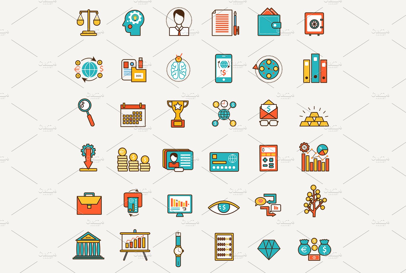 Finance & banking flat line icons preview image.